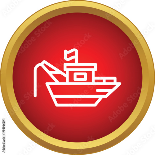 Fishing boat outline showing a vessel with a crane and flag, symbolizing maritime industry
