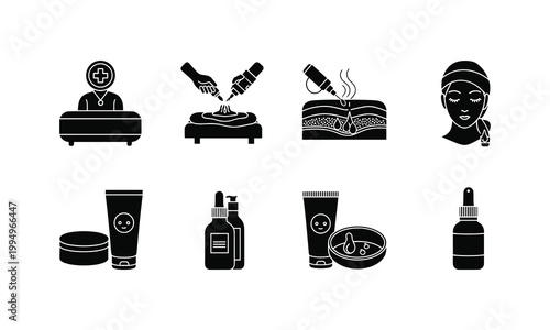 Skincare treatments and beauty products flat icons