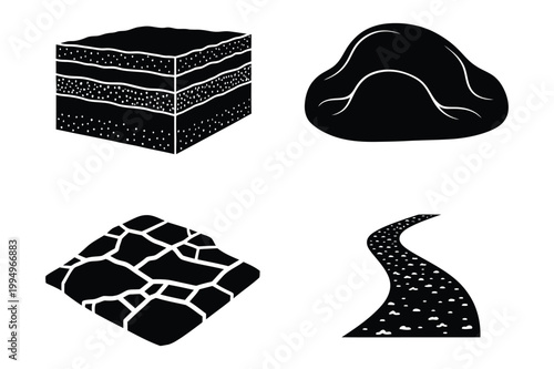 Layered soil strata cobblestone pavement pebble path illustrations with pavement