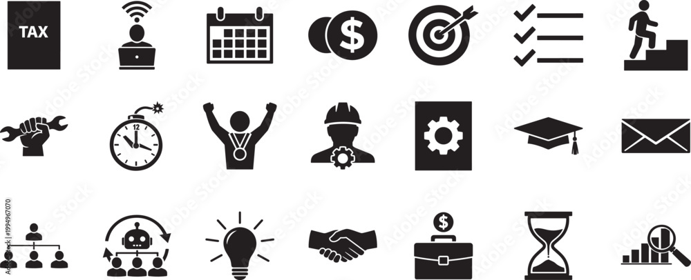 Obraz premium Work icon set for office income productivity business finance vector EPS illustration download file
