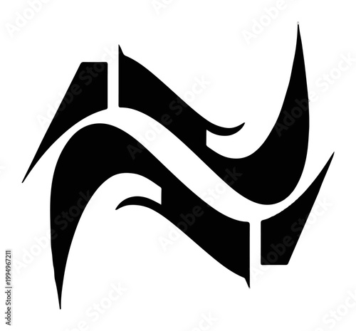Abstract black and white symbol a stylized letter N or wave design representing motion or duality isolated on a white background