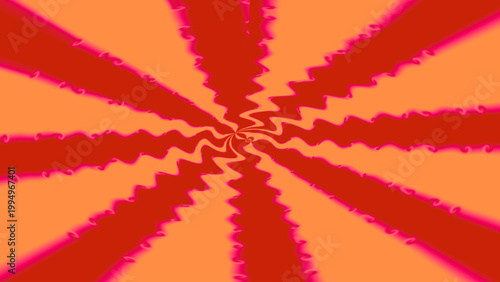 “Abstract red and orange jagged rays radiating outward optical illusion psychedelic art with dynamic radial symmetry pattern”