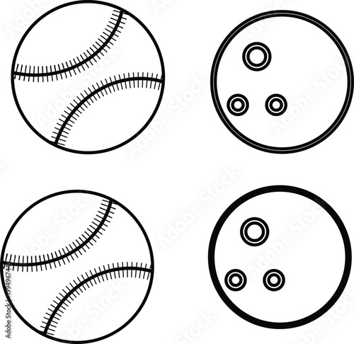  Baseball and Bowling Ball Outline Icons Set Sports Vector 
Illustration 