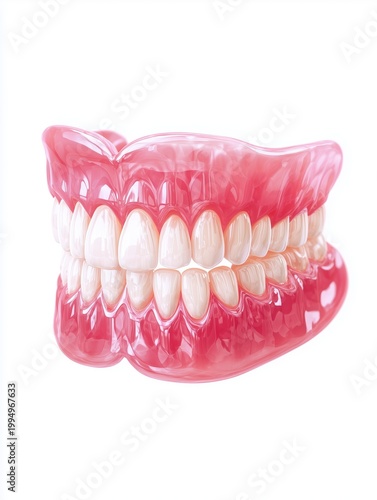 Full Denture Set with Gums Isolated on White Background