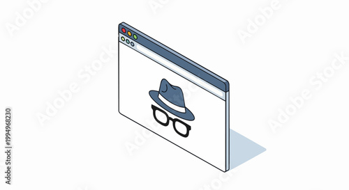 Isometric Private Browsing Window Illustration - Incognito Mode Web Browser Icon for Digital Privacy and Internet Security Concept