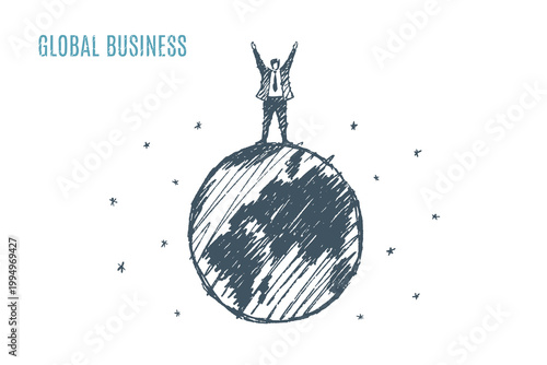 Global Business Victory - Leader standing on world