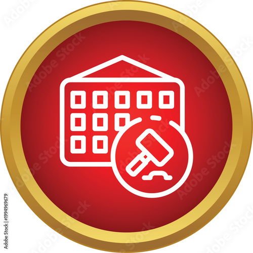 Outline calendar icon with a gavel inside a circular shape indicating legal dates or judgments