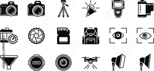 A set of black and white vector icons representing various cryptocurrency and blockchain concepts