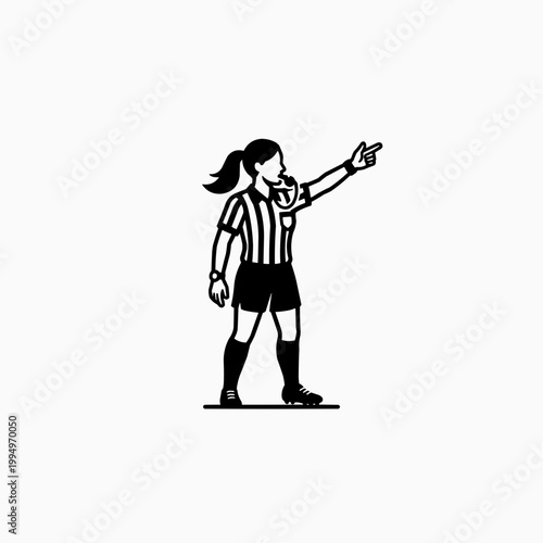 Female Soccer Referee Blowing Whistle and Pointing Vector Icon