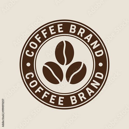 Coffee brand logo with three coffee beans in brown and beige colors
