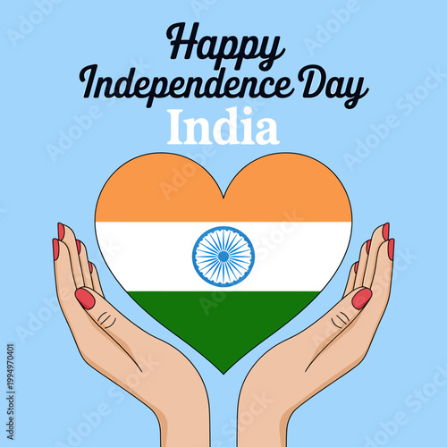 Happy Independence Day India celebration with heart shaped national flag  hands