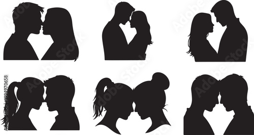 Romantic couple silhouettes showing love affection intimacy and relationship moments