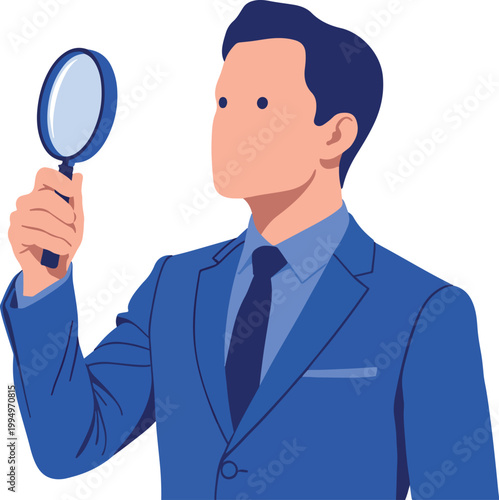 businessman holding magnifying glass investigation concept illustration