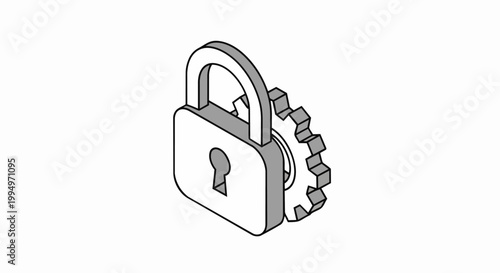 Isometric Padlock and Gear Icon Illustration for Data Privacy, Cyber Security, and System Protection