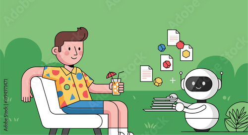 AI robot assistant delivering documents and files to user