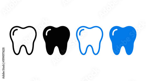 "Vector tooth icons collection, dental silhouettes set, black and blue minimalist oral health design featuring clean teeth graphics for dentistry, education, branding, and marketplace optimization"
