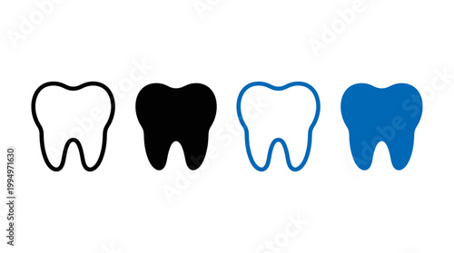 "Vector tooth icons collection, dental silhouettes set, black and blue minimalist oral health design featuring clean teeth graphics for dentistry, education, branding, and marketplace optimization"