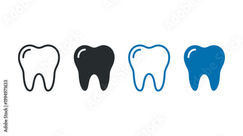 "Vector tooth icons collection, dental silhouettes set, black and blue minimalist oral health design featuring clean teeth graphics for dentistry, education, branding, and marketplace optimization"