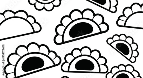 Seamless pattern of dumplings in black and white.