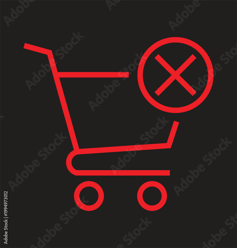 Shopping cart prohibited a red neon sign indicating no purchases allowed
