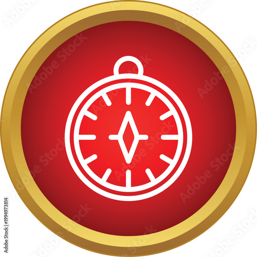 Compass outline showing direction and navigation symbol in a round red gold frame