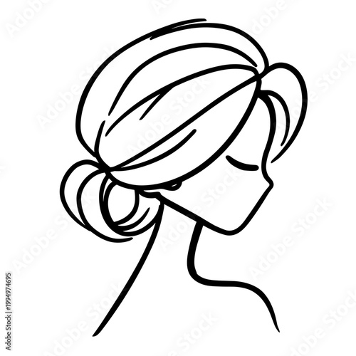 Elegant woman with updo hairstyle in minimal draft style  