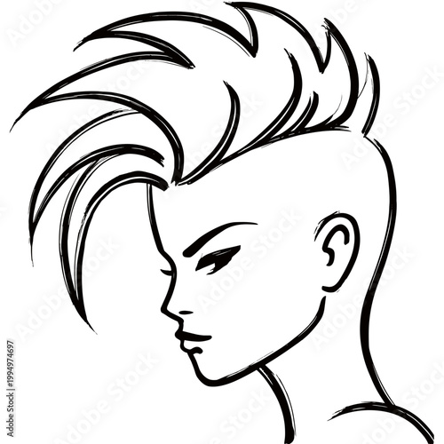 Female character with spiky hairstyle in cyberpunk style illustration  