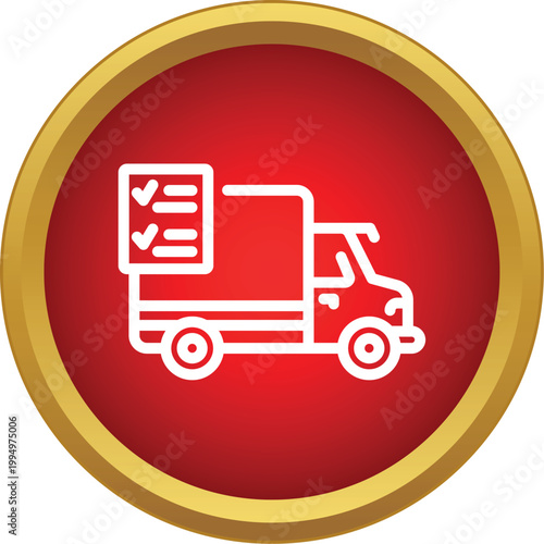 Delivery truck icon representing logistics, distribution, and order fulfillment against a red background