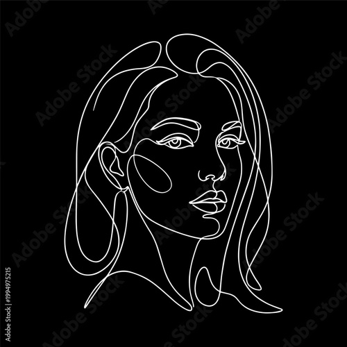 Minimalist Woman face line illustration on black background