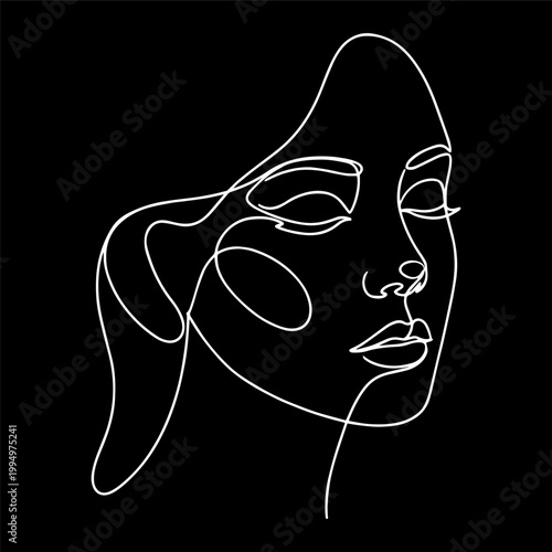 Minimalist Woman face line illustration on black background