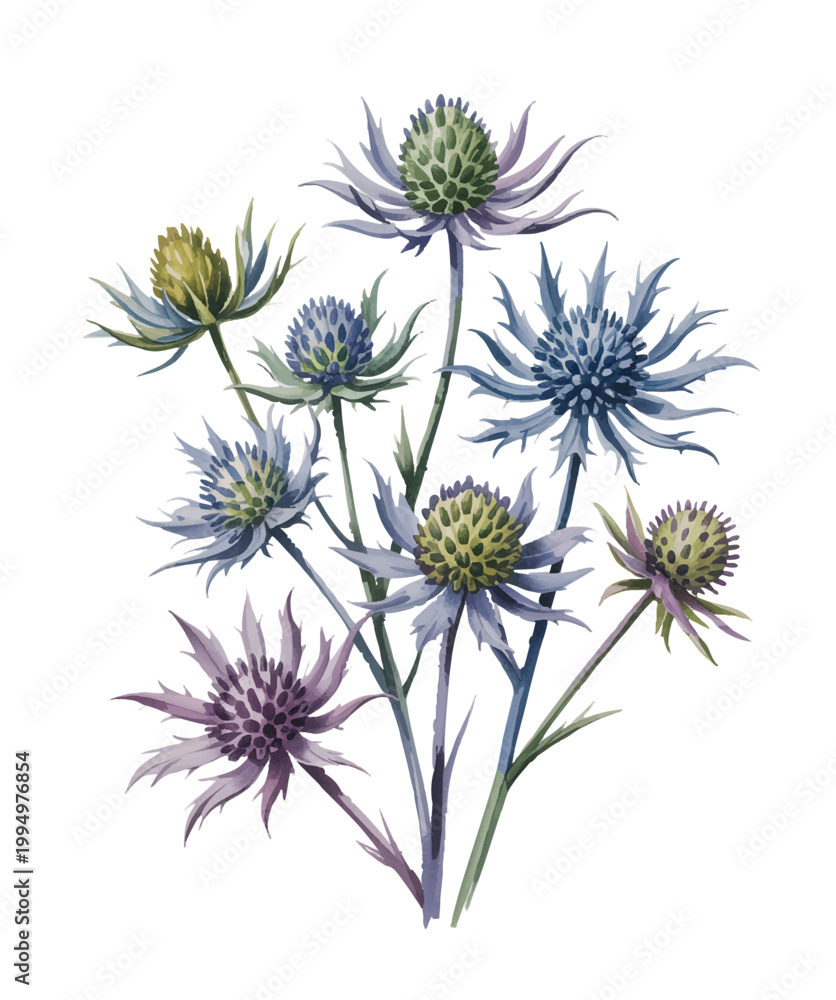 Obraz premium A graceful spiky blossom in cool blue tones and natural harmony.