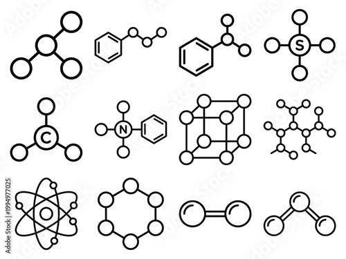 Molecular structure icons collection with organic chemistry inorganic chemistry DNA helix periodic table molecule