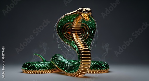 Emerald green cobra with golden accents.