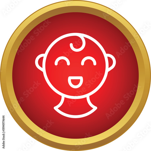 Happy baby head outline in a red circle representing childhood and infancy
