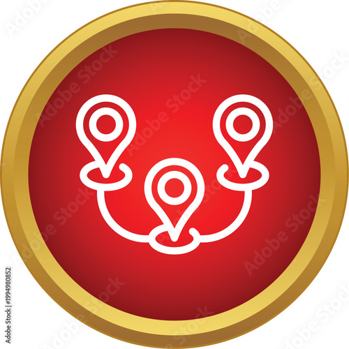 Multiple white location pins are showing connections on a red circular button