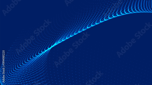 Abstract background of moving particles. Futuristic dotted wave. Big data. 3D vector illustration