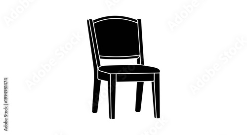 Black silhouette icon of a classic wooden dining chair isolated on white background