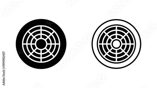 Round drain grate icon black and white symbols illustration minimalist isolated background geometric