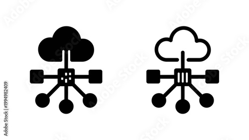 Cloud data connection network icons black and white symbols connection illustration minimalist isolated