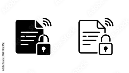 Unlock secure document icon with wi fi signal document information wireless permission security available