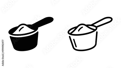 Scoop of powder icon with ingredient supplement nutrition scooping container substance powdered
