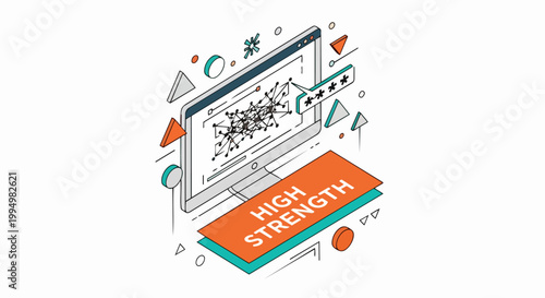 Isometric Cybersecurity Illustration with High Strength Password Concept on Computer Screen