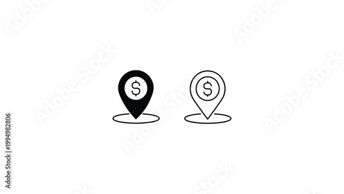 minimal money location pin icons set modern finance map marker symbols simple black solid and line style dollar navigation vector illustration