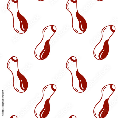 Hand-drawn red line pattern of a penguin vibrator, adult toys for sex games, seamless design for store packaging, gift wrap or shop branding
