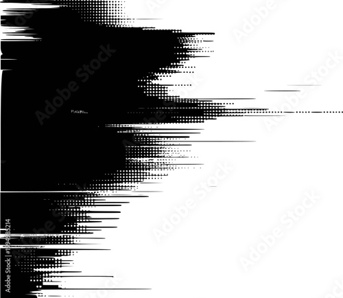 Obraz na plátně Abstract black and white halftone pattern with glitch effect and horizontal line