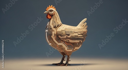 A detailed sculpture of a brown chicken.
