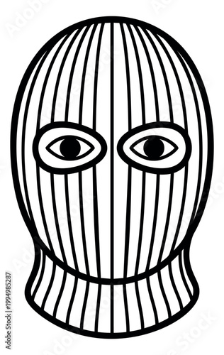 Outline illustration of a knitted balaclava mask depicting a ribbed ski mask with open eyes for streetwear and urban design