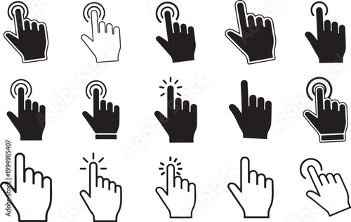 Hand cursor icon. Hand click icon set. Pointer sign and symbol. Hand cursor Vector illustration