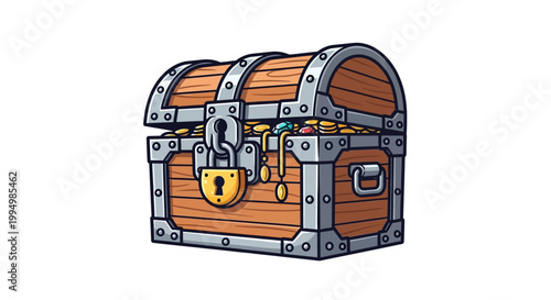 Locked treasure chest overflowing with gold coins and jewels