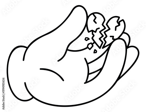 Cartoon illustration of a hand holding a broken heart depicting heartbreak and emotional pain for relationship and mental health design